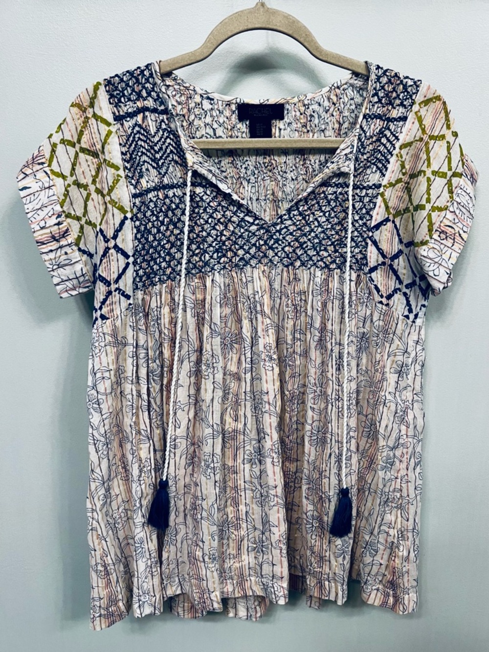 RACHEL Rachel Roy Boho Smocked Peasant‎ Tunic - Size Medium - Cotton blend